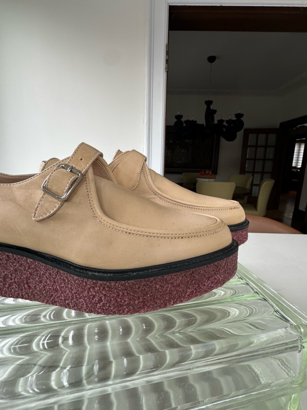 Men's Tan Leather Buckle Loafers - Picture 3 of 11